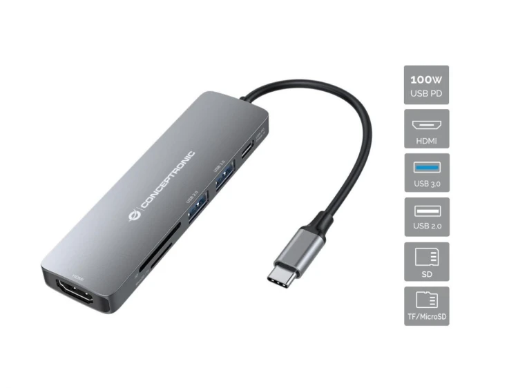 Conceptronic DONN11G stacja dokująca Przewodowa USB 3.2 Gen 1 (3.1 Gen 1) Type-C Szary