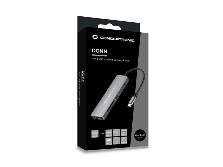 Conceptronic DONN11G stacja dokująca Przewodowa USB 3.2 Gen 1 (3.1 Gen 1) Type-C Szary