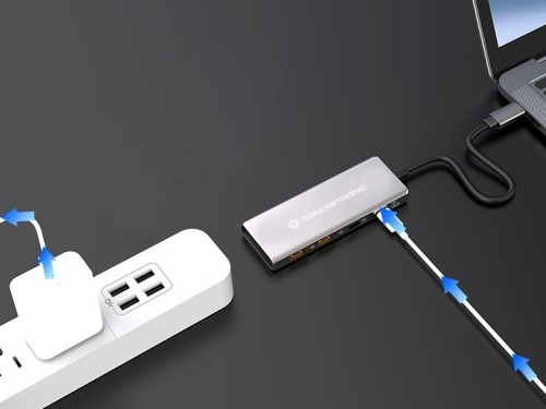 Conceptronic HUBBIES15G huby i koncentratory USB 3.2 Gen 2 (3.1 Gen 2) Type-C 10000 Mbit/s Szary