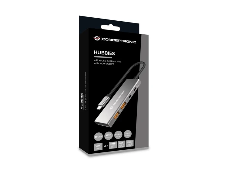 Conceptronic HUBBIES15G huby i koncentratory USB 3.2 Gen 2 (3.1 Gen 2) Type-C 10000 Mbit/s Szary