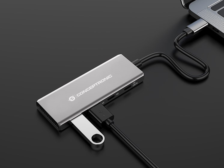Conceptronic HUBBIES15G huby i koncentratory USB 3.2 Gen 2 (3.1 Gen 2) Type-C 10000 Mbit/s Szary