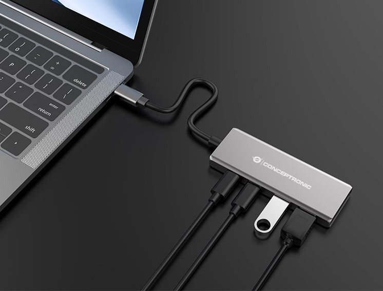 Conceptronic HUBBIES15G huby i koncentratory USB 3.2 Gen 2 (3.1 Gen 2) Type-C 10000 Mbit/s Szary