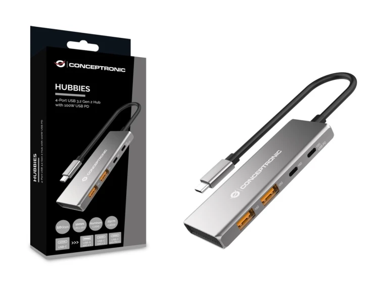 Conceptronic HUBBIES15G huby i koncentratory USB 3.2 Gen 2 (3.1 Gen 2) Type-C 10000 Mbit/s Szary