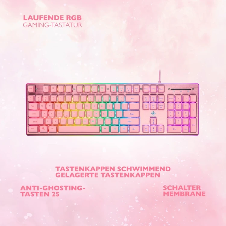 Deltaco Gaming GAM-021-RGB-P-DE klawiatura USB QWERTZ Niemiecki Różowy