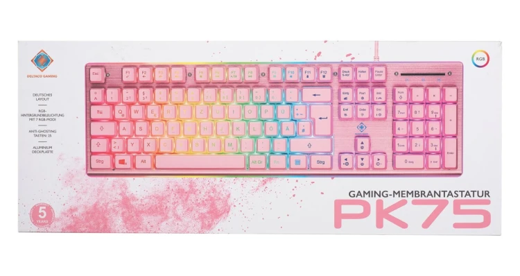 Deltaco Gaming GAM-021-RGB-P-DE klawiatura USB QWERTZ Niemiecki Różowy