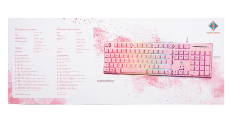 Deltaco Gaming GAM-021-RGB-P-DE klawiatura USB QWERTZ Niemiecki Różowy