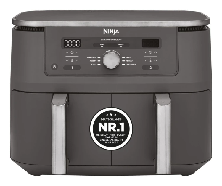 Ninja DZ400EU frytkownica Podwójny 9,5 l Autonomiczny 2470 W Frytkownica na gorące powietrze Szary