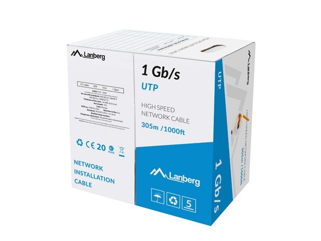 LANBERG KABEL UTP 1GB/S 305M DRUT CCA POMARAŃCZOWY