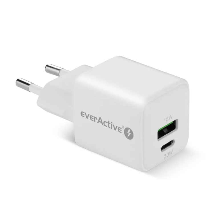 EVERACTIVE ŁADOWARKA SIECIOWA GAN 1 X USB, 1 X USB-C QUICK CHARGE 3.0 20W BIAŁA SC-330Q
