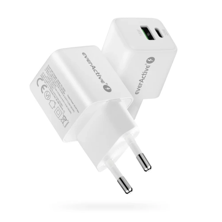 EVERACTIVE ŁADOWARKA SIECIOWA GAN 1 X USB, 1 X USB-C QUICK CHARGE 3.0 20W BIAŁA SC-330Q
