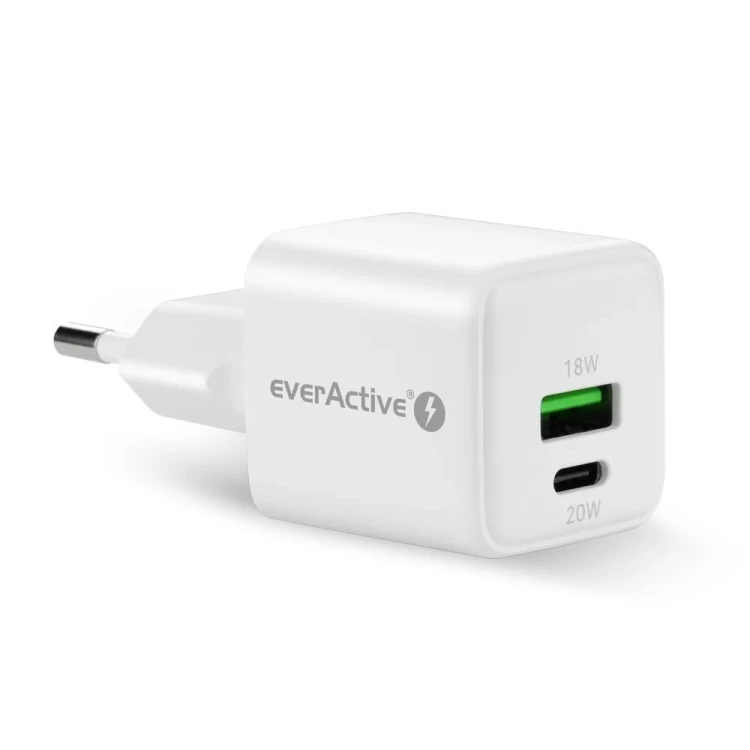 EVERACTIVE ŁADOWARKA SIECIOWA GAN 1 X USB, 1 X USB-C QUICK CHARGE 3.0 20W BIAŁA SC-330Q
