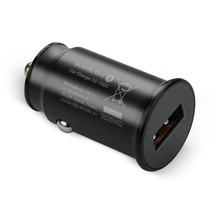 EVERACTIVE ŁADOWARKA SAMOCHODOWA 1 X USB CZARNA + KABEL CC-15QC