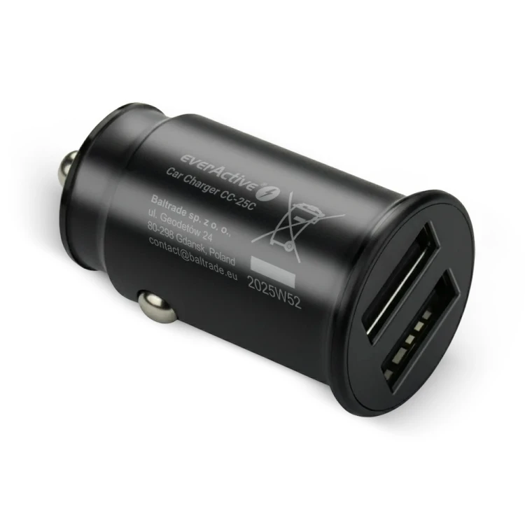 EVERACTIVE ŁADOWARKA SAMOCHODOWA 2 X USB CZARNA + KABEL CC-25C
