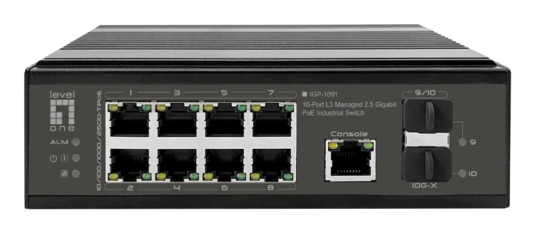 LevelOne IGP-1091 Zarządzany L3 2.5G Ethernet (100/1000/2500) Obsługa PoE Montaż na biurku/ścianie Czarny