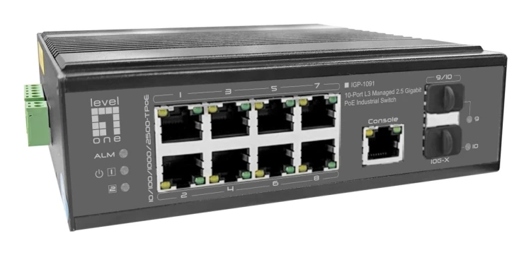 LevelOne IGP-1091 Zarządzany L3 2.5G Ethernet (100/1000/2500) Obsługa PoE Montaż na biurku/ścianie Czarny