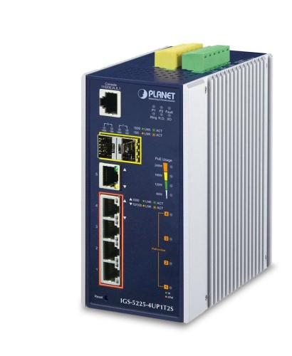 PLANET IGS-5225-4UP1T2S łącza sieciowe Zarządzany L2+ Gigabit Ethernet (10/100/1000) Obsługa PoE Niebieski, Srebrny