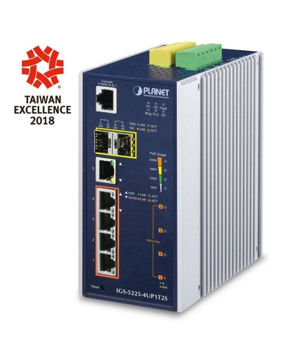 PLANET IGS-5225-4UP1T2S łącza sieciowe Zarządzany L2+ Gigabit Ethernet (10/100/1000) Obsługa PoE Niebieski, Srebrny