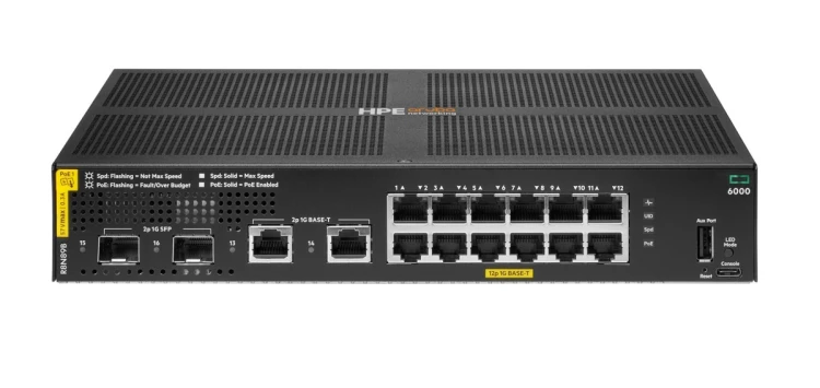 HPE Aruba Networking CX 6000 12p 10M/100M/1G Class4 PoE 2p SFP 1G 139W Switch Zarządzany L3 Gigabit Ethernet (10/100/1000) Obsługa PoE 1U