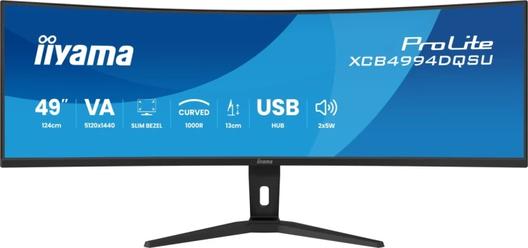 iiyama ProLite XCB4994DQSU-B1 monitor komputerowy 124,5 cm (49") 5120 x 1440 px Dual QHD LCD Czarny
