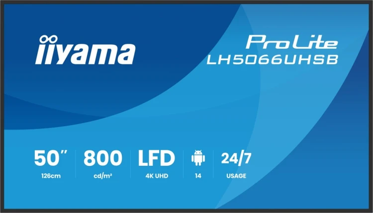 iiyama LH5066UHSB-B1AG signage display Płaski panel Digital Signage 127 cm (50") LCD Wi-Fi 800 cd/m2 4K Ultra HD Czarny Procesor wbudowany Android 24/