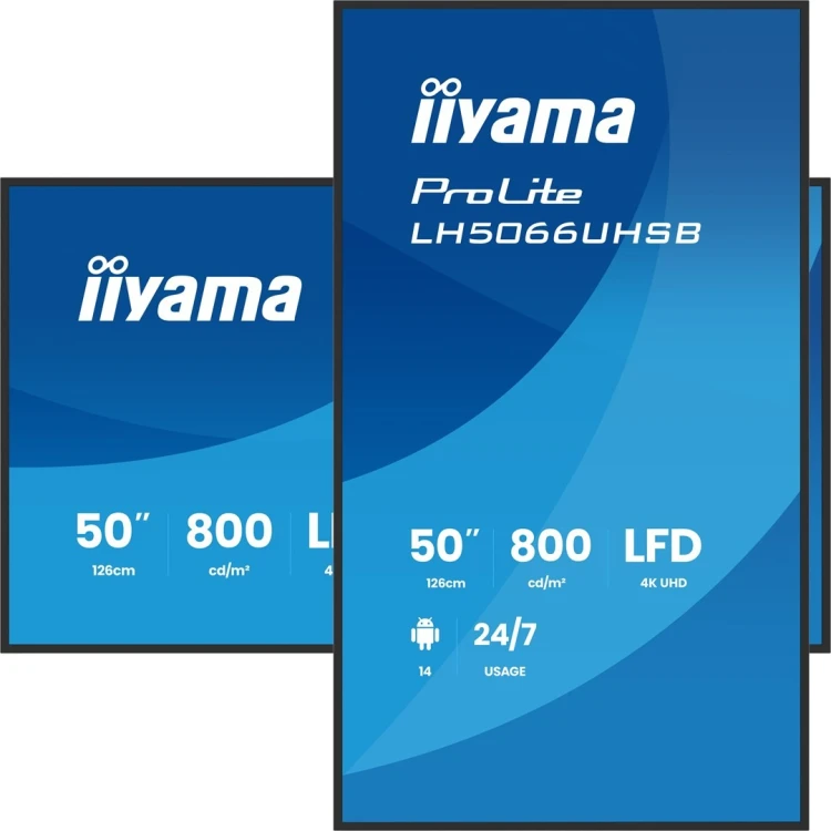 iiyama LH5066UHSB-B1AG signage display Płaski panel Digital Signage 127 cm (50") LCD Wi-Fi 800 cd/m2 4K Ultra HD Czarny Procesor wbudowany Android 24/