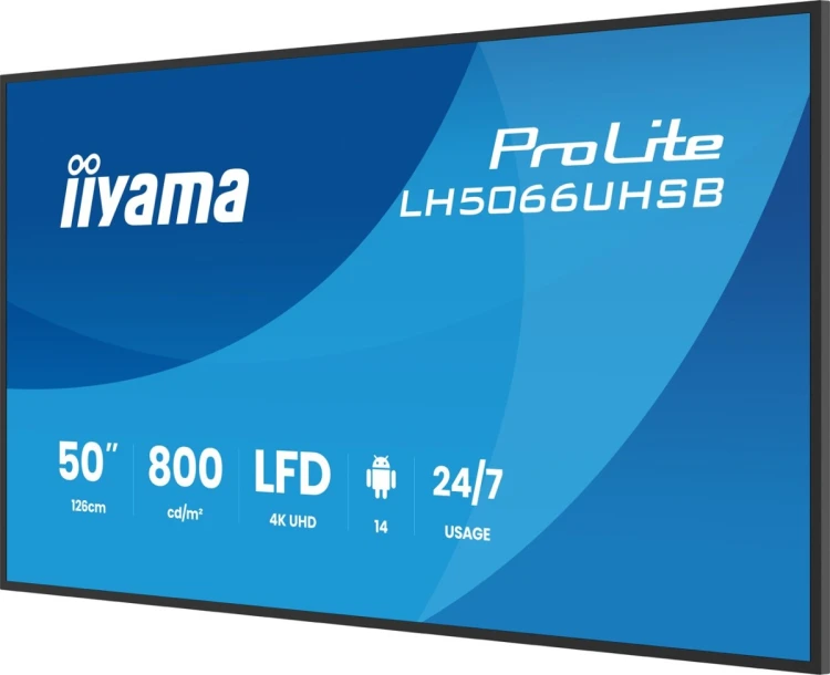 iiyama LH5066UHSB-B1AG signage display Płaski panel Digital Signage 127 cm (50") LCD Wi-Fi 800 cd/m2 4K Ultra HD Czarny Procesor wbudowany Android 24/
