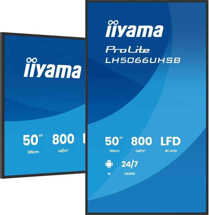 iiyama LH5066UHSB-B1AG signage display Płaski panel Digital Signage 127 cm (50") LCD Wi-Fi 800 cd/m2 4K Ultra HD Czarny Procesor wbudowany Android 24/