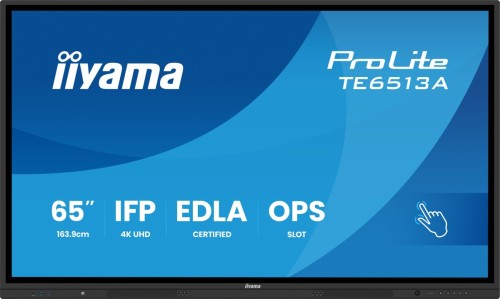 iiyama TE6513A-B3AG signage display Interaktywny płaski panel 163,8 cm (64.5") LCD Wi-Fi 500 cd/m2 4K Ultra HD Czarny Ekran dotykowy Procesor wbudowan