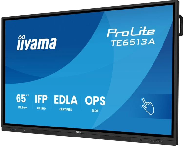 iiyama TE6513A-B3AG signage display Interaktywny płaski panel 163,8 cm (64.5") LCD Wi-Fi 500 cd/m2 4K Ultra HD Czarny Ekran dotykowy Procesor wbudowan
