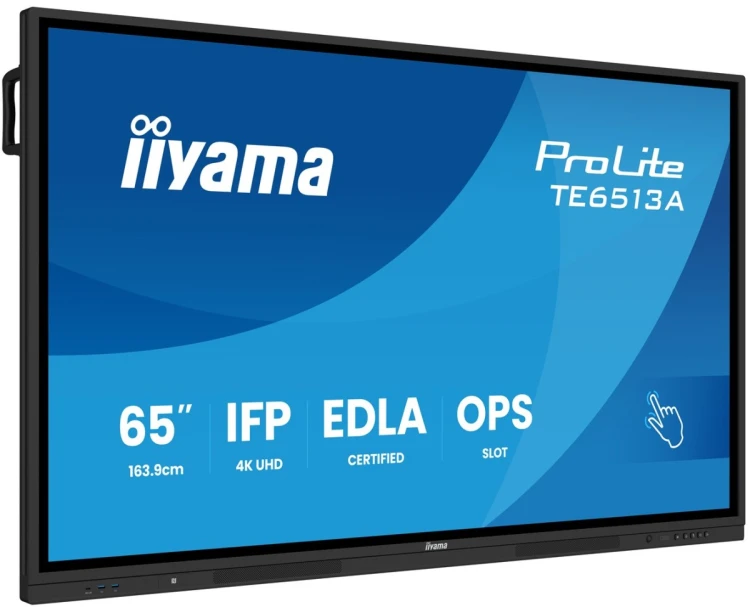 iiyama TE6513A-B3AG signage display Interaktywny płaski panel 163,8 cm (64.5") LCD Wi-Fi 500 cd/m2 4K Ultra HD Czarny Ekran dotykowy Procesor wbudowan