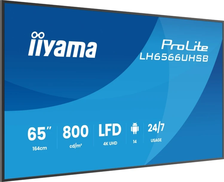 iiyama LH6566UHSB-B1AG signage display Płaski panel Digital Signage 165,1 cm (65") LCD Wi-Fi 800 cd/m2 4K Ultra HD Czarny Procesor wbudowany Android 2