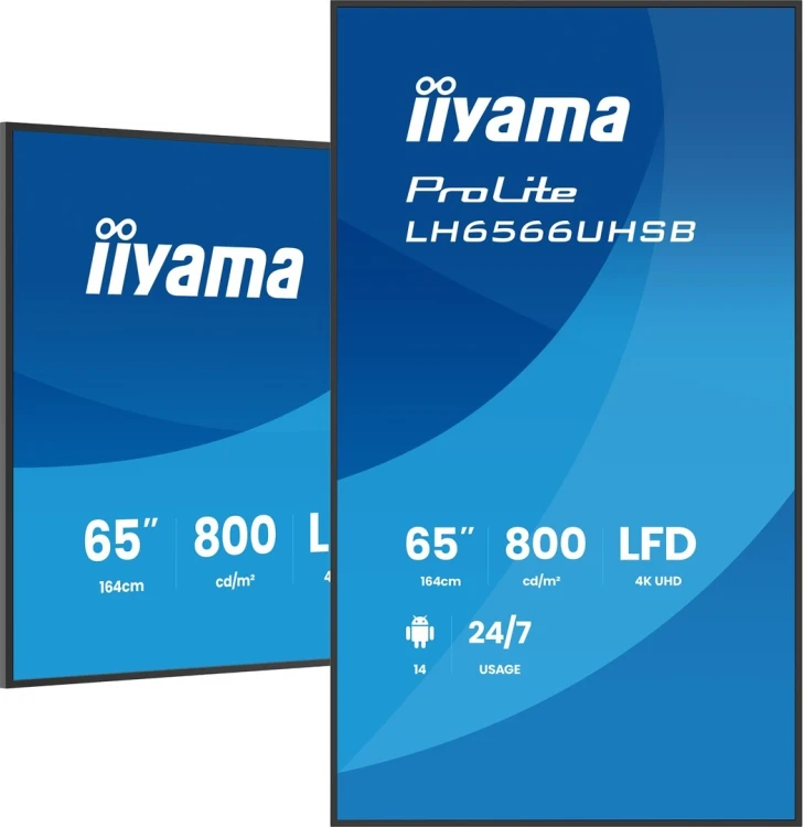 iiyama LH6566UHSB-B1AG signage display Płaski panel Digital Signage 165,1 cm (65") LCD Wi-Fi 800 cd/m2 4K Ultra HD Czarny Procesor wbudowany Android 2