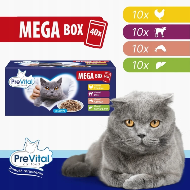 PREVITAL saszetki dla kota mix smaków box 40x100g