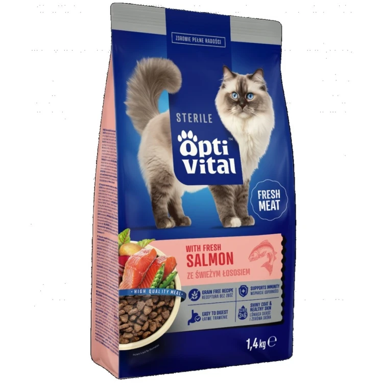 OptiVital karma sucha Steril- pełnoporcjowa karma dla sterylizowanych kotów FM z łososiem 1,4 kg