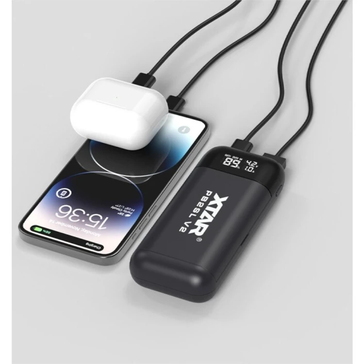 XTAR ŁADOWARKA Z FUNKCJĄ POWER BANK DO AKUMULATORÓW CYLINDRYCZNYCH LI-ION 18650/20700/21700 CZARNA - 2 KANAŁY PB2SLV2