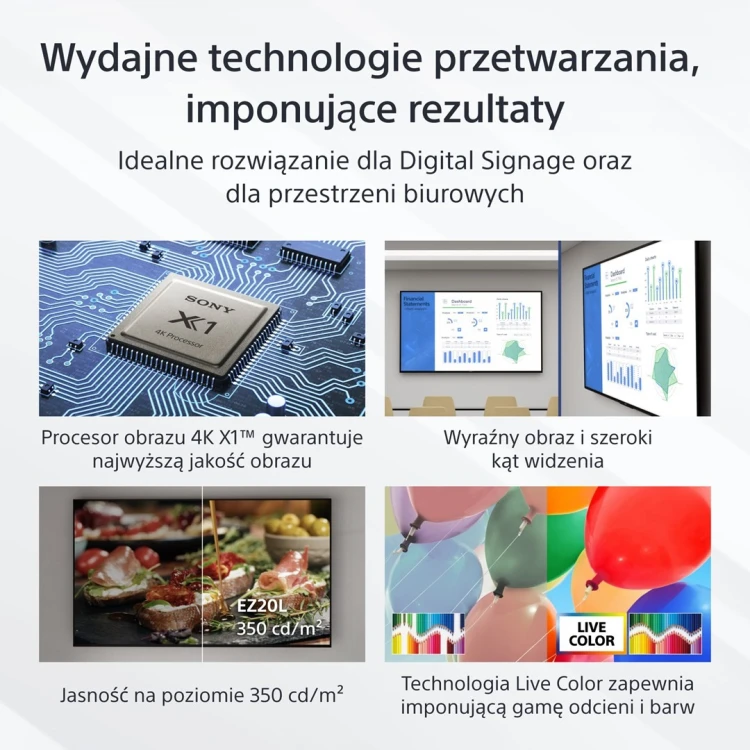 Sony FW-43EZ20L signage display Płaski panel Digital Signage 109,2 cm (43") LED Wi-Fi 350 cd/m2 4K Ultra HD Czarny Android 16/7
