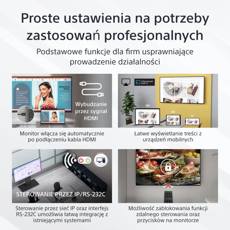 Sony FW-43EZ20L signage display Płaski panel Digital Signage 109,2 cm (43") LED Wi-Fi 350 cd/m2 4K Ultra HD Czarny Android 16/7