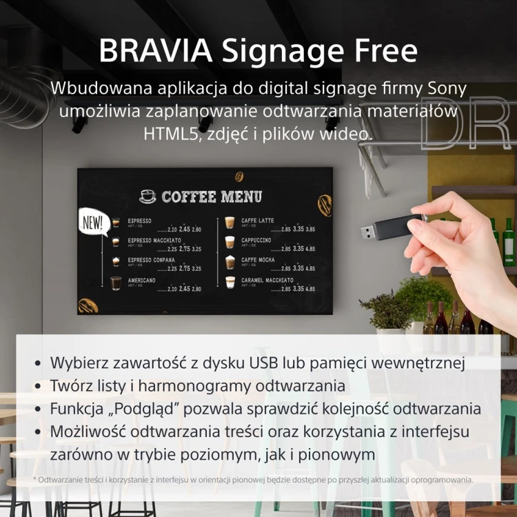 Sony FW-43EZ20L signage display Płaski panel Digital Signage 109,2 cm (43") LED Wi-Fi 350 cd/m2 4K Ultra HD Czarny Android 16/7