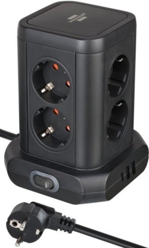 Brennenstuhl 1153560010 Wieża zasilająca Tower 8 gniazd 2xUSB-A 1xUSB-C PD 2m Schuko Czarna