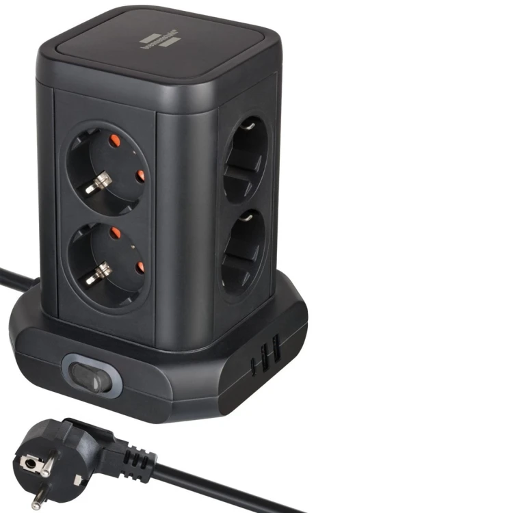 Brennenstuhl 1153560010 Wieża zasilająca Tower 8 gniazd 2xUSB-A 1xUSB-C PD 2m Schuko Czarna