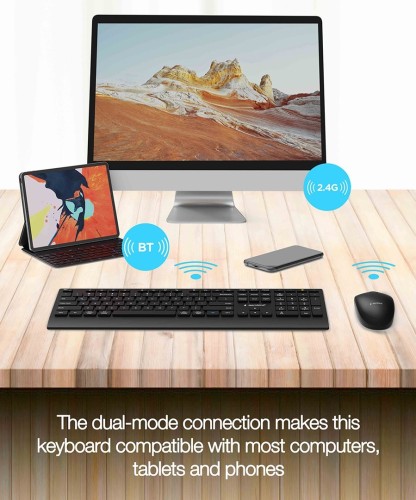 GEMBIRD BEZPRZEWODOWY ZESTAW KLAWIATURY + MYSZ DUAL MODE, 2.4 GHZ + BT, SLIM, UKŁAD US, KOLOR CZARNY