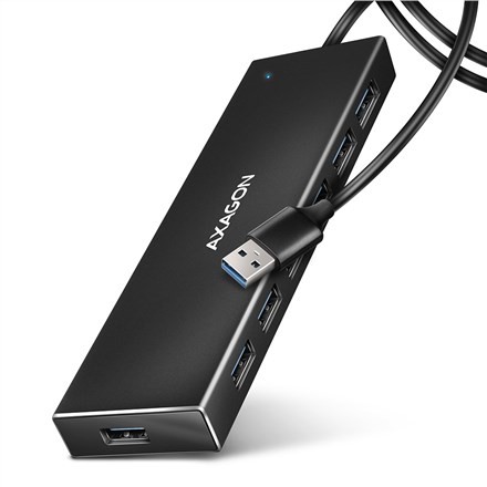 Axagon HUE-F7A 7x USB 3.2 Gen 1 ALU FLAT hub micro power IN 1m USB-A USB 3.2 Gen 1 (3.1 Gen 1) Type-A 5000 Mbit/s Czarny