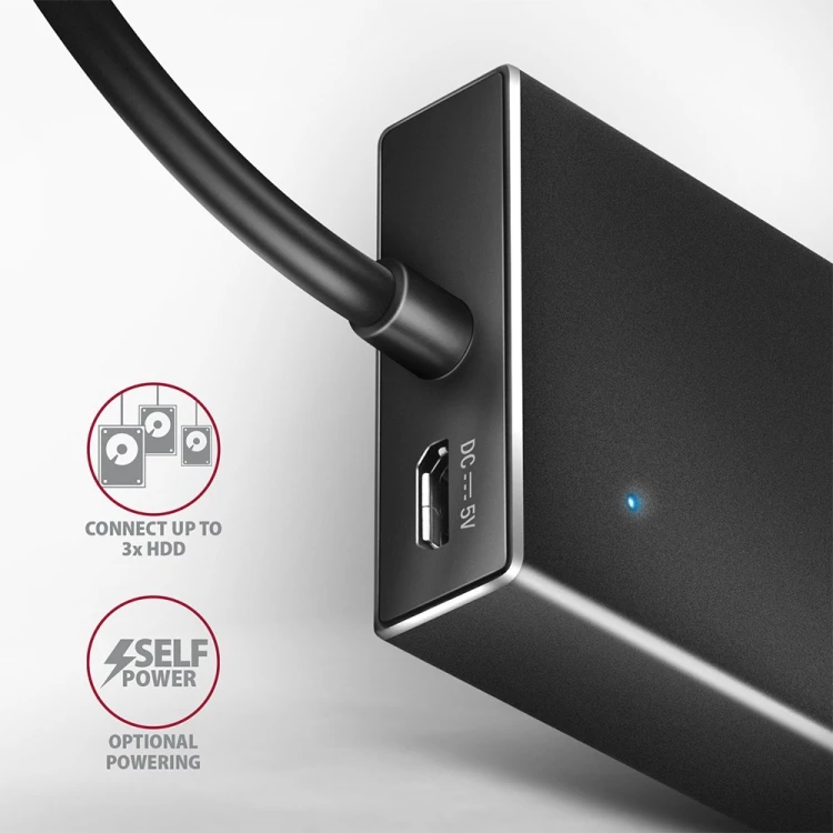 Axagon HUE-F7A 7x USB 3.2 Gen 1 ALU FLAT hub micro power IN 1m USB-A USB 3.2 Gen 1 (3.1 Gen 1) Type-A 5000 Mbit/s Czarny