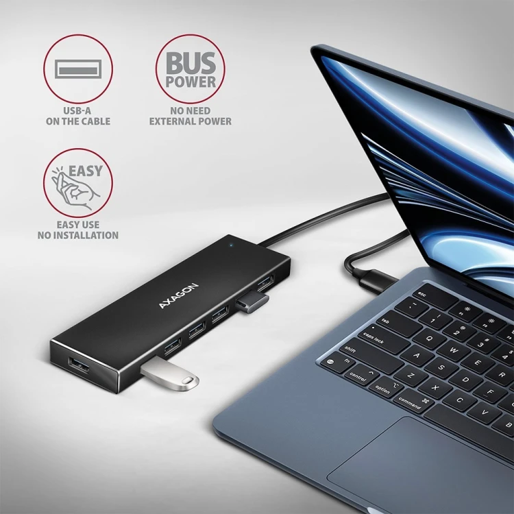 Axagon HUE-F7A 7x USB 3.2 Gen 1 ALU FLAT hub micro power IN 1m USB-A USB 3.2 Gen 1 (3.1 Gen 1) Type-A 5000 Mbit/s Czarny