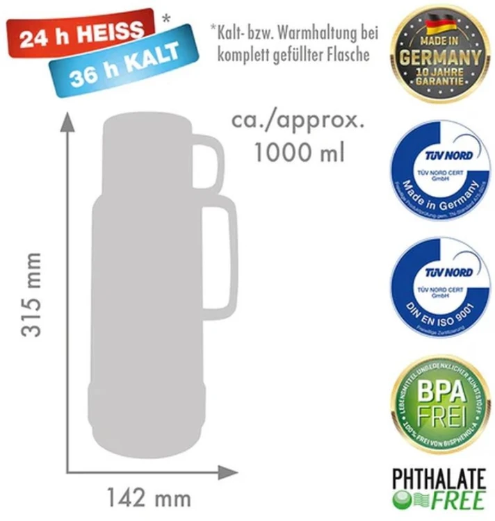 ROTPUNKT TERMOS SZKLANY POJ. 1,0 L, SHINY FOX (RUD