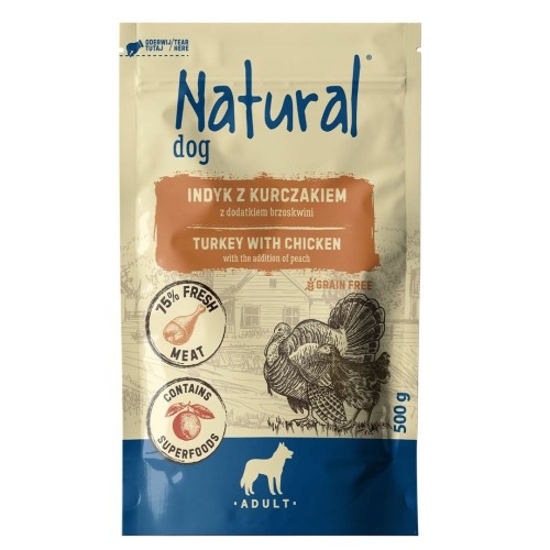 NATURAL Indyk z Kurczakiem z dodatkiem brzoskwini mokra karma dla psów 500g