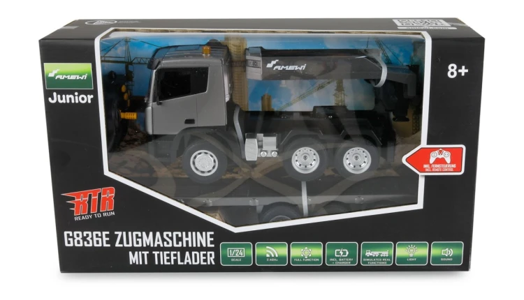 Amewi RC Plac budowy G836E Ciągnik z naczepą niskopodwoziową 1:24 RTR