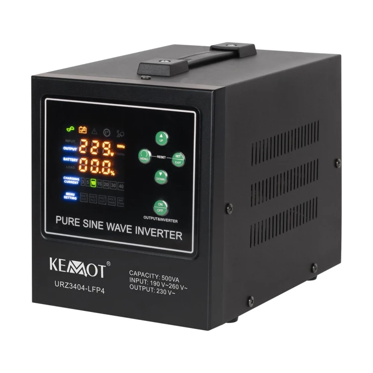 Zasilacz awaryjny KEMOT PROsinus-500-LiFePo4 przetwornica z czystym przebiegiem sinusoidalnym i funkcją ładowania 12V 230V 500VA/300W