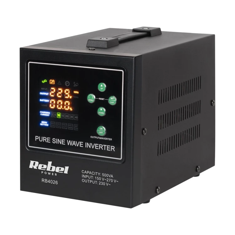 REBEL ZASILACZ AWARYJNY Z CZYSTYM PRZEBIEGIEM SINUSOIDALNYM I FUNKCJĄ ŁADOWANIA LFP4 12V 230V 500VA/300W RB-4026