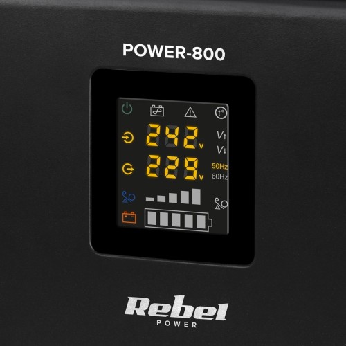 Zasilacz Awaryjny Naścienny Rebel POWER-800 - przetwornica z czystym przebiegiem sinusoidalnym i funkcją ładowania 12V 230V 800VA/500W